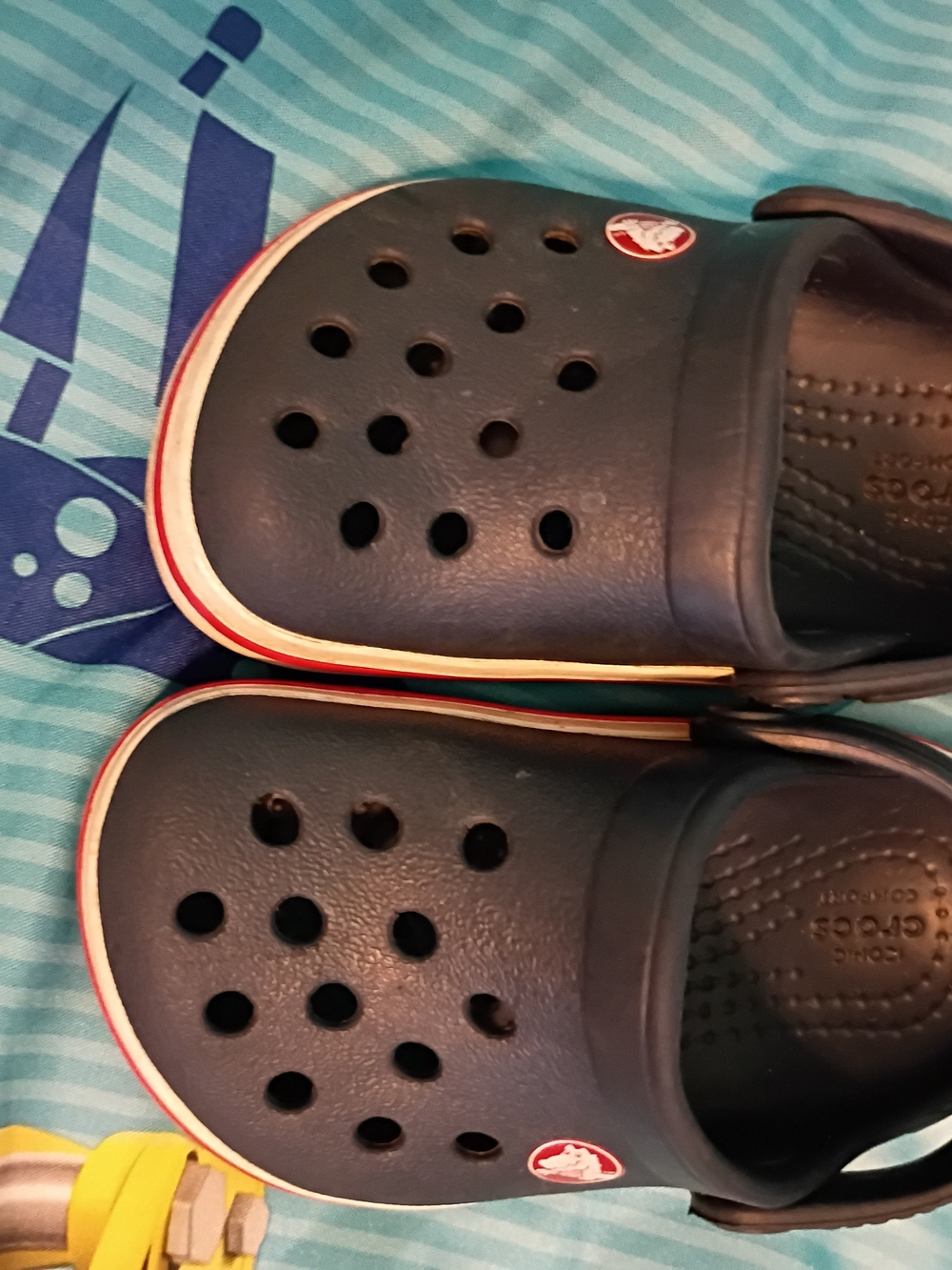 CROCS Kids Navy Crocs with Red and White Trim